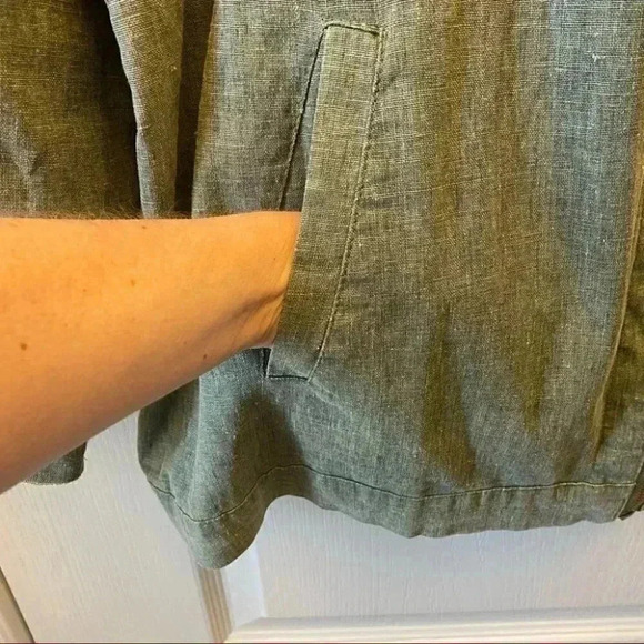 Avon Linen Jacket Cropped Lightweight Spring Fall Hood Olive Green Large - Picture 8 of 16